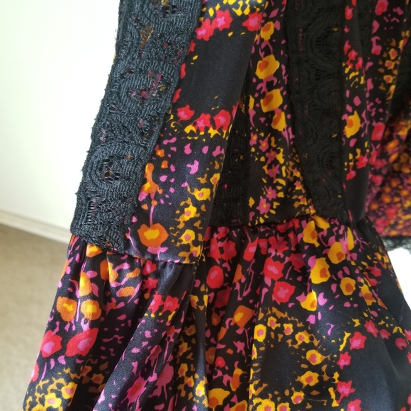 Free People silk lace black floral  skirt 2 - Picture 4 of 5